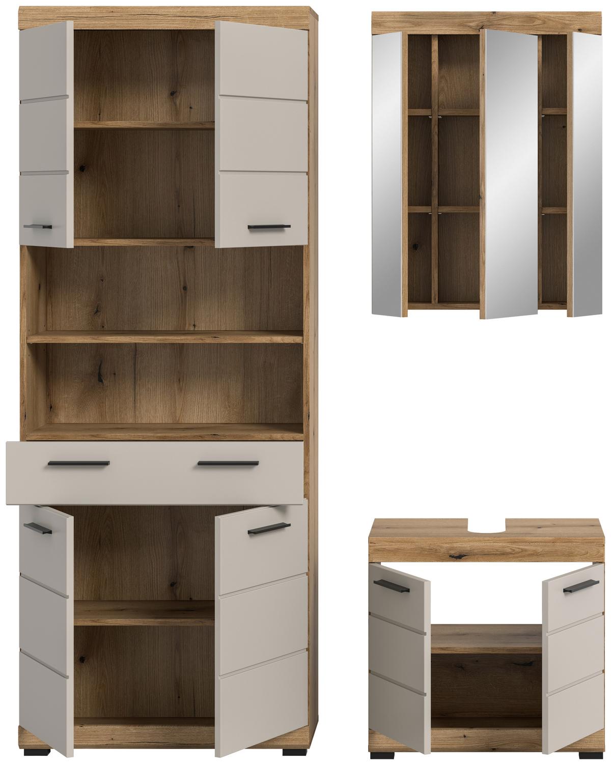 Badezimmer Scout 3-tlg. ca. 134 cm Kaschmir - Kaschmir/Schwarz, MODERN, Glas/Holzwerkstoff (134cm) - MID.YOU
