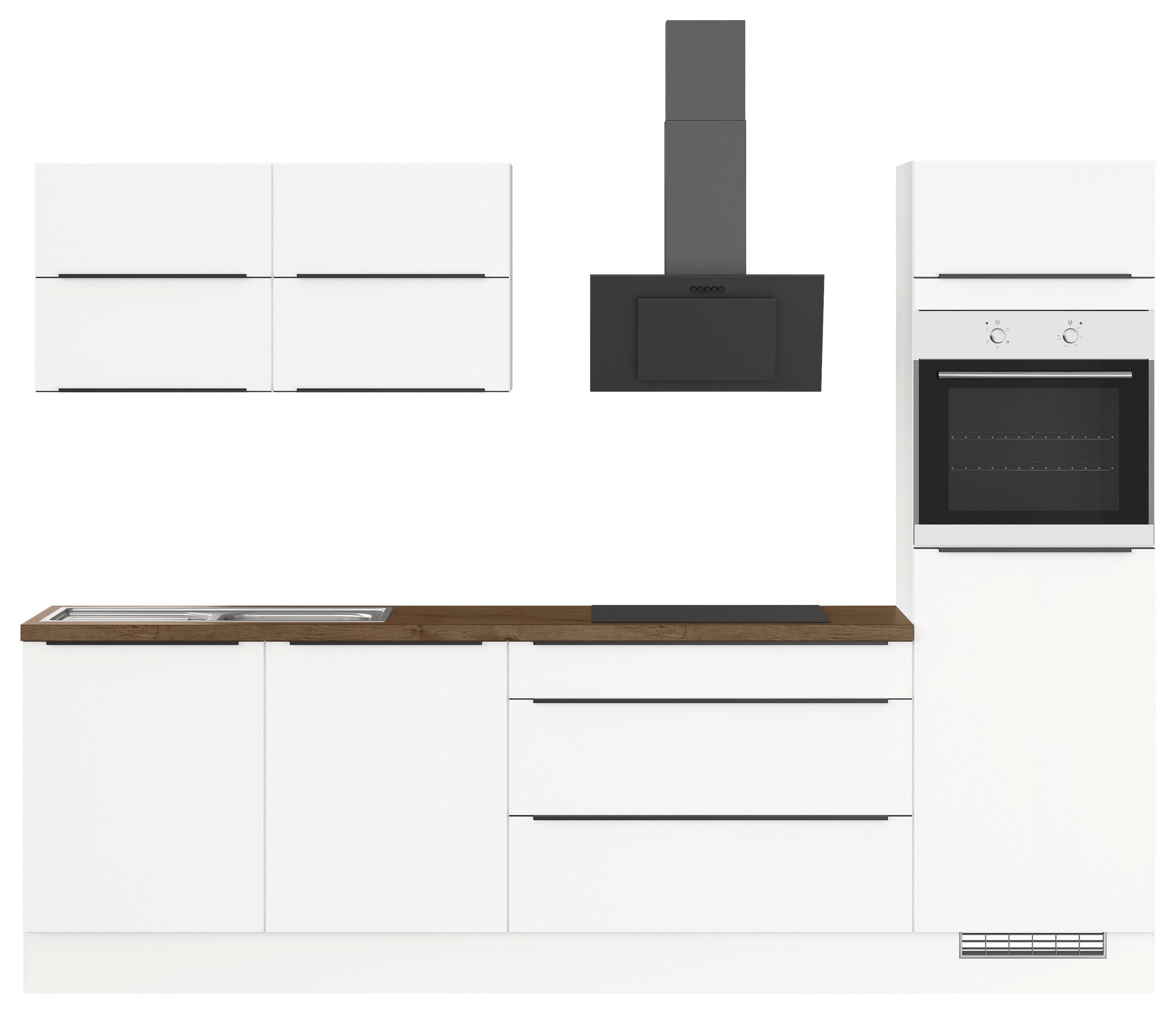 Küchenblock inkl. 5 E-Geräte IP3150 Weiß - Eichefarben/Schwarz, Trend, Holzwerkstoff/Metall (280cm) - Impuls