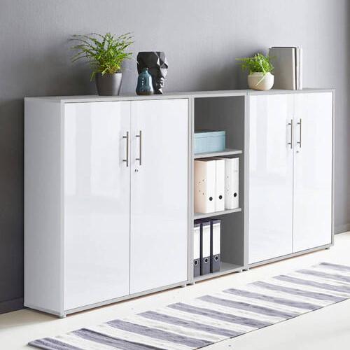 Aktenschrank Office Edition Sw Set 8 Grau/Weiß - Weiß Hochglanz/Grau, MODERN, Holzwerkstoff (213/114/33cm) - MID.YOU