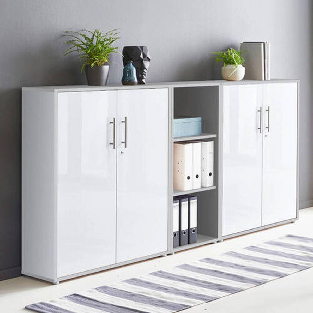 Aktenschrank Office Edition Sw Set 8 Grau/Weiß - Weiß Hochglanz/Grau, MODERN, Holzwerkstoff (213/114/33cm) - MID.YOU