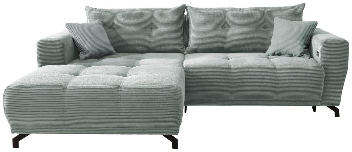 Wohnlandschaft Restato Hellblau Cord - Schwarz/Hellblau, MODERN, Holz/Textil (177/246cm) - MID.YOU