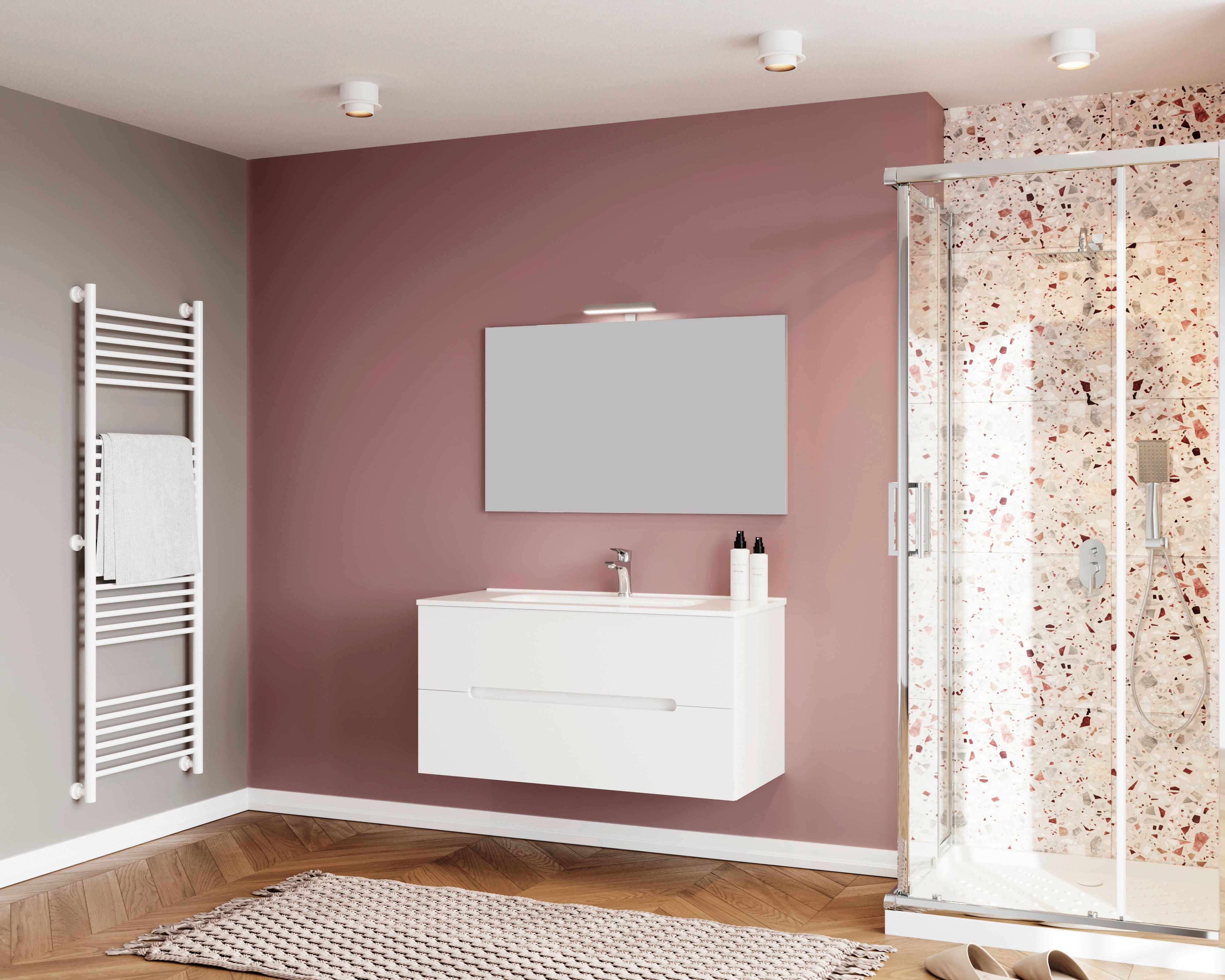 Fürdőszoba Szett Iris - magasfényű fehér/fehér, Design, faalapú anyag/kerámia (100/47/53cm)