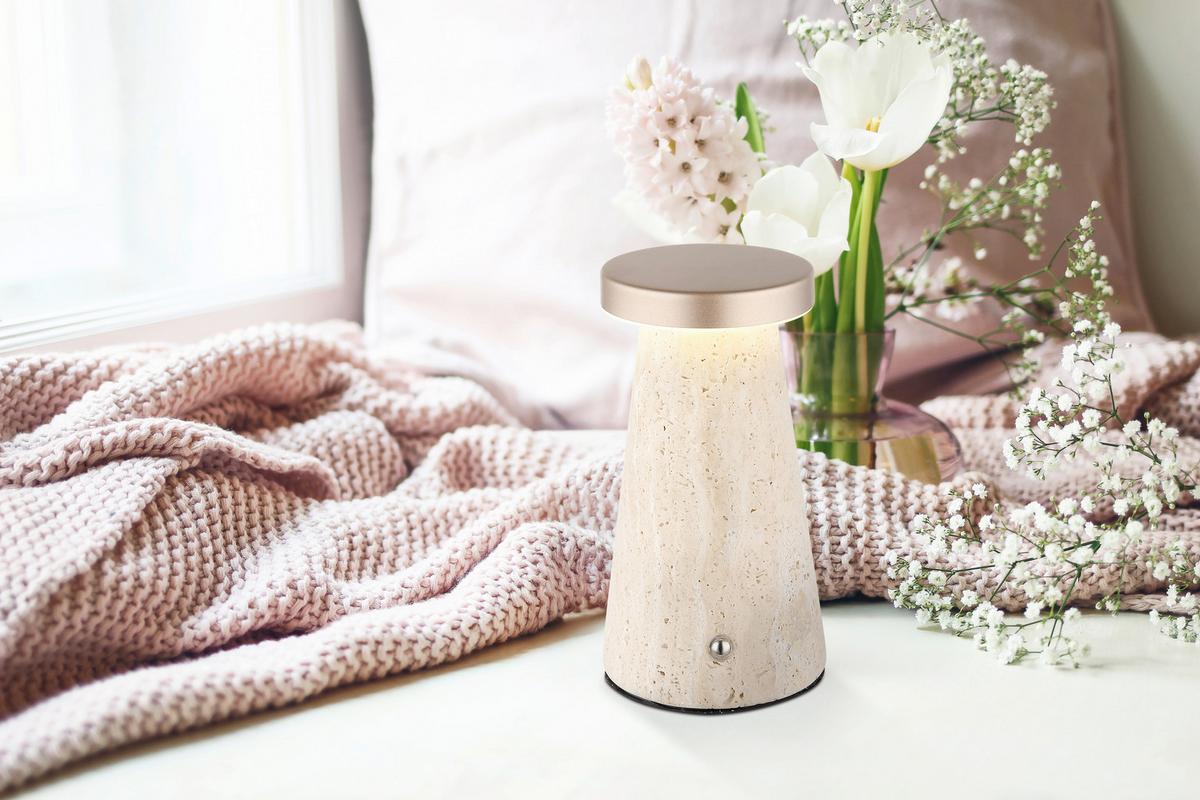 Stolna Punjiva Svjetiljka Adina - bijela/siva, Design, kamen/metal (9/16cm) - Globo