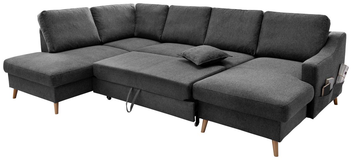 Wohnlandschaft Valentina Anthrazit Struktur - Anthrazit/Naturfarben, KONVENTIONELL, Holz/Textil (200/301/150cm) - P & B