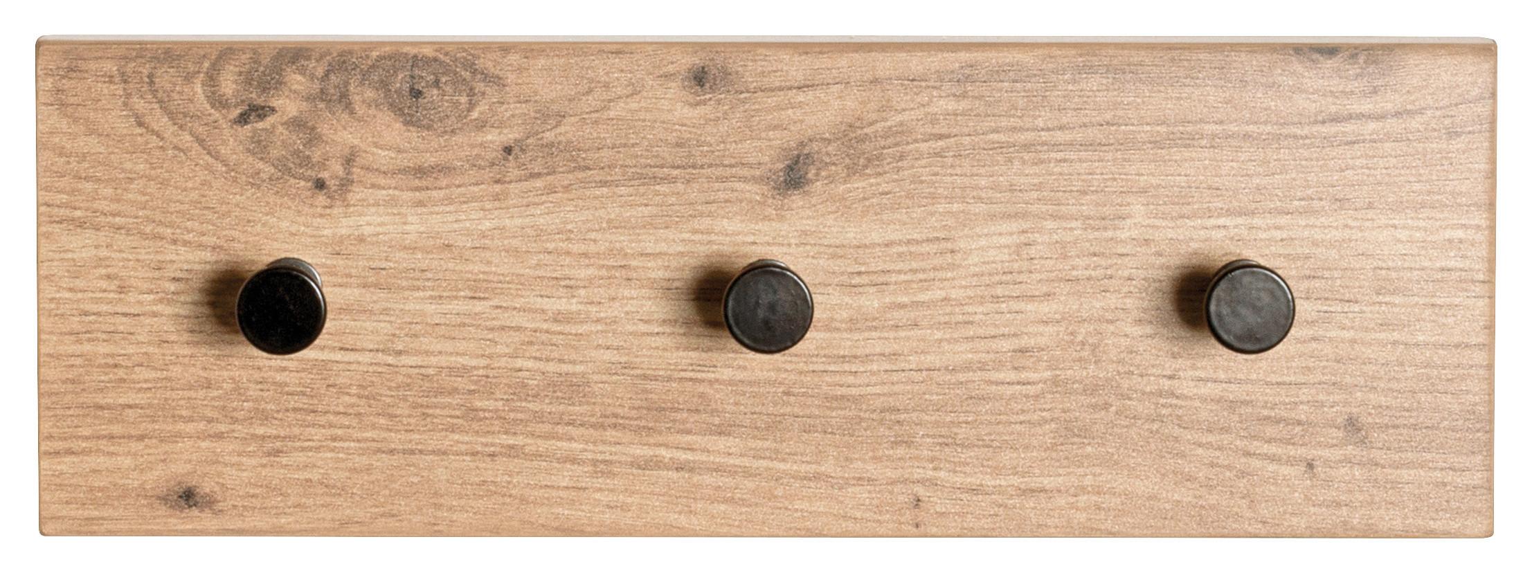 LISTWA Z WIESZAKAMI PARMA - kolor dębowy/czarny, Basics, materiał drewnopochodny/metal (35/12/5cm)