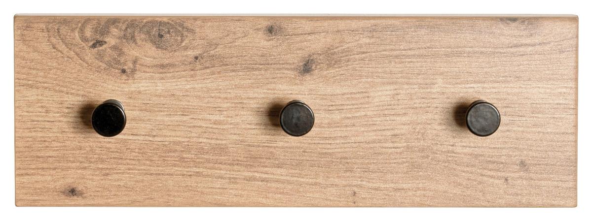 LISTWA Z WIESZAKAMI PARMA - kolor dębowy/czarny, Basics, materiał drewnopochodny/metal (35/12/5cm)