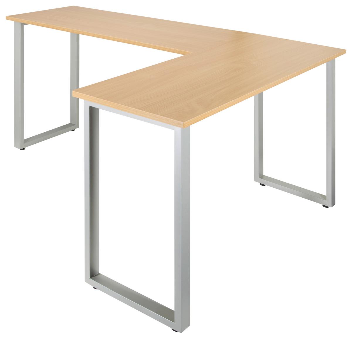 Kotna Pisalna Miza Workspace Basic I, Srebrna, Barva Hrasta - srebrne barve/barve bukve, Basics, kovina/leseni material (165/120/75cm) - MID.YOU