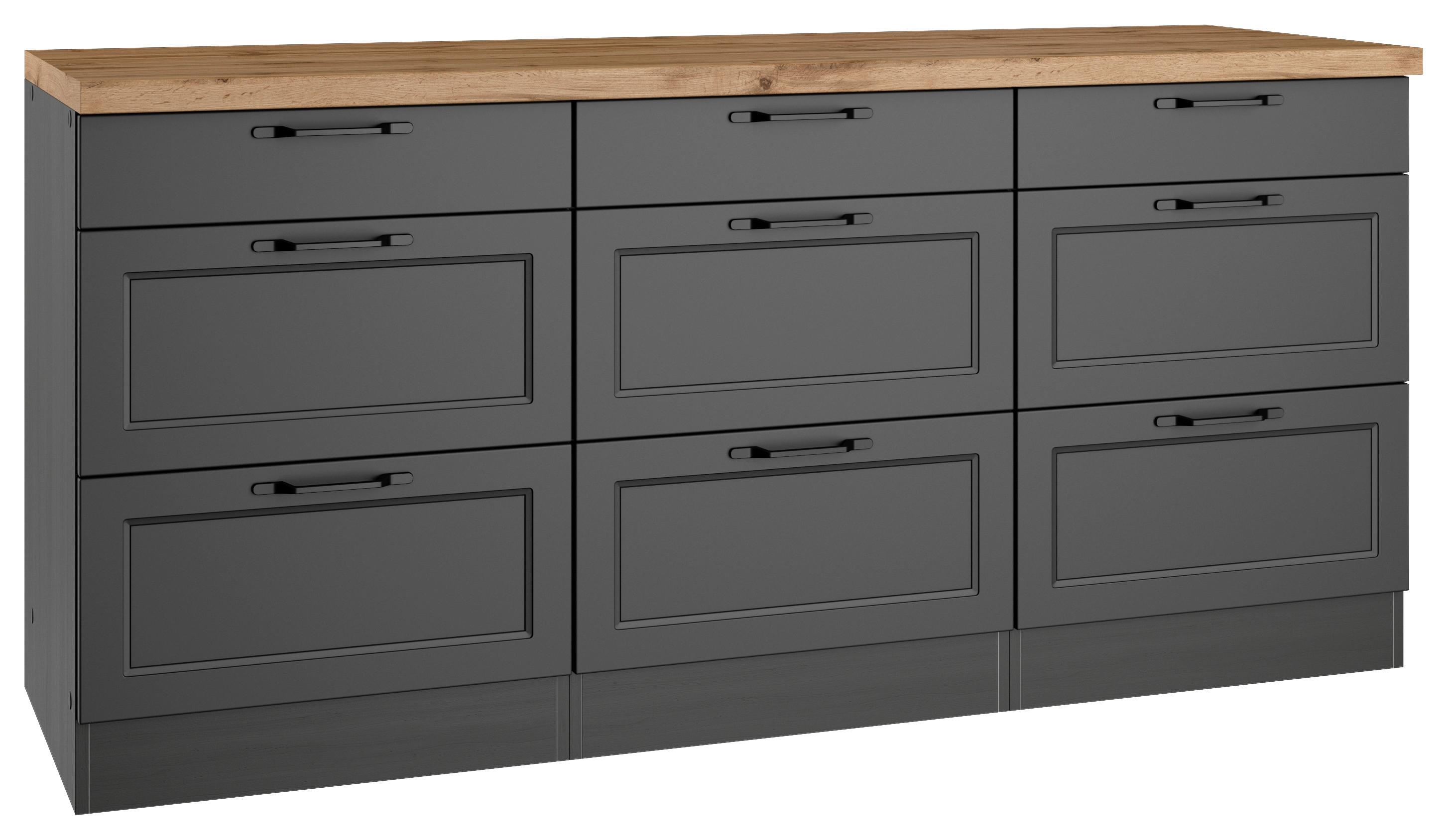 Küchenunterschrank Meran ca. 180x86 cm Grau/Eiche - Eiche Wotan/Schwarz, LIFESTYLE, Holzwerkstoff/Metall (180/86/60cm) - Held