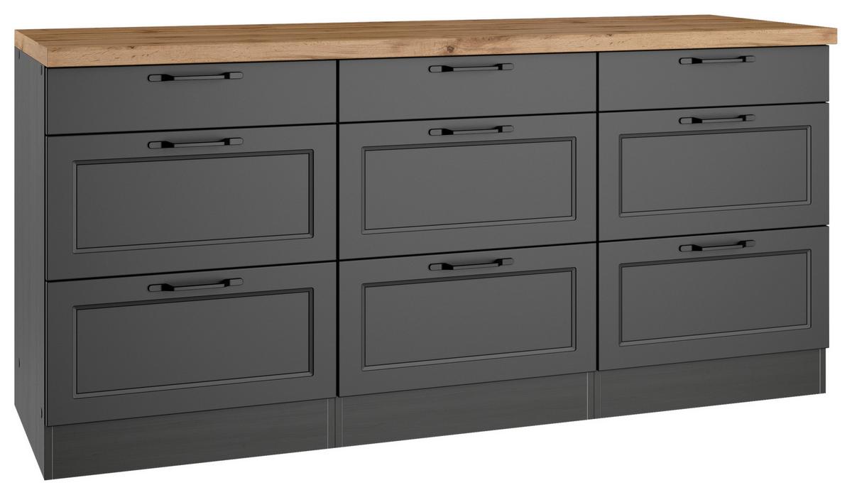 Küchenunterschrank Meran ca. 180x86 cm Grau/Eiche - Eiche Wotan/Schwarz, LIFESTYLE, Holzwerkstoff/Metall (180/86/60cm) - Held