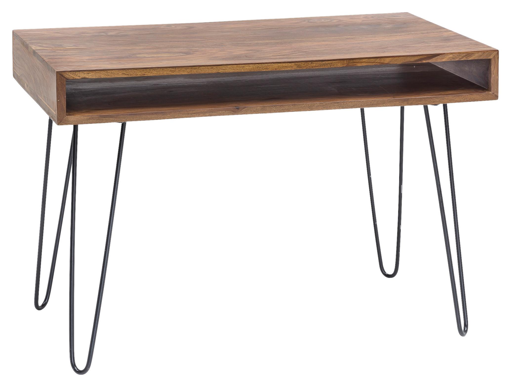 Schreibtisch "Bagli", aus Sheesham - Sheeshamfarben/Schwarz, Design, Holz/Metall (110/60/76cm) - MID.YOU