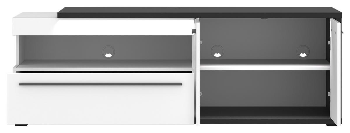 Comodă TV AMBIENTE PLUS - alb/alb lucios intens, Modern, material pe bază de lemn (163,6/56,6/53,6cm) - Modern Living