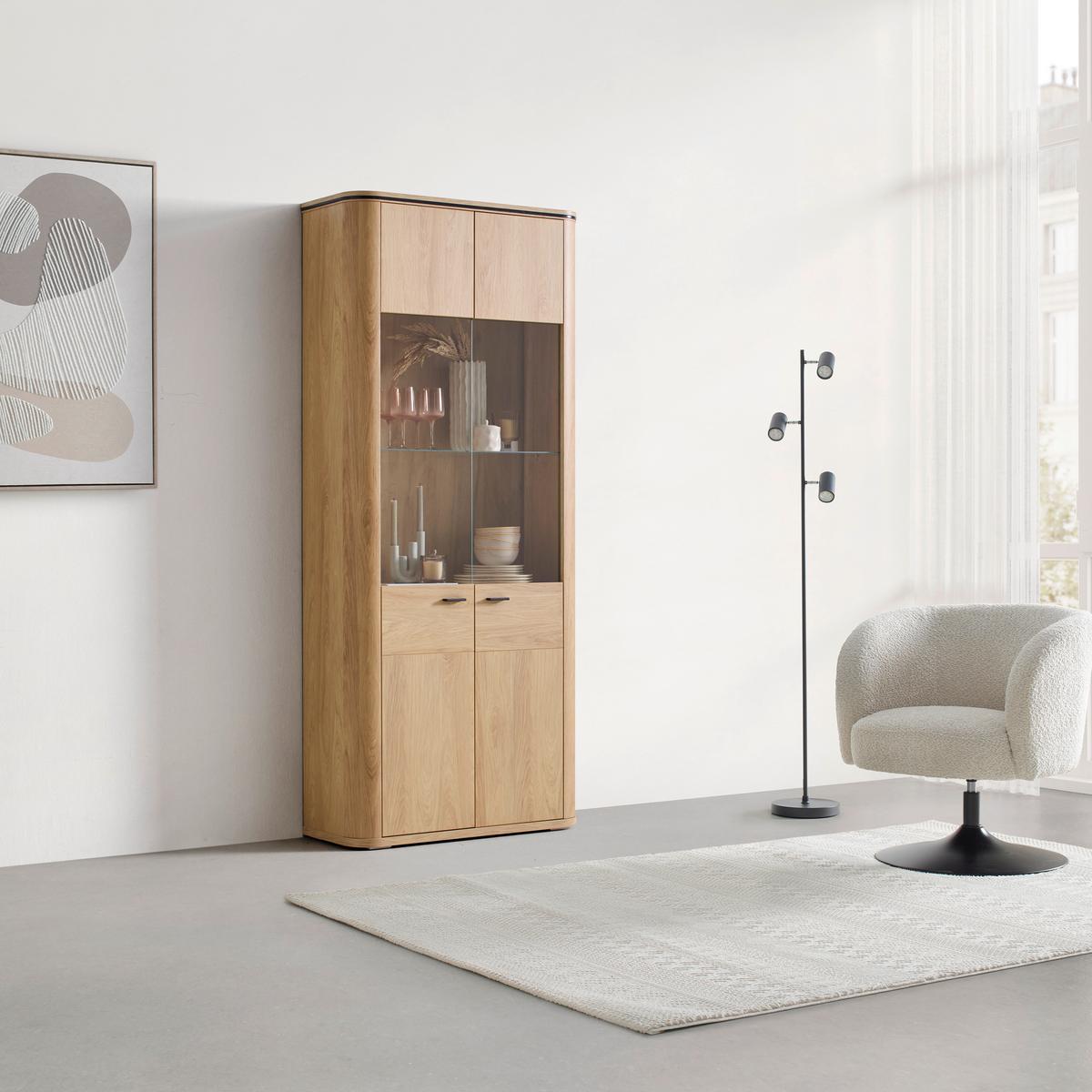 Vitrine Lagos Eichefarben - Eichefarben/Anthrazit, MODERN, Glas/Holzwerkstoff (89,2/209,5/37,5cm) - Premium Living