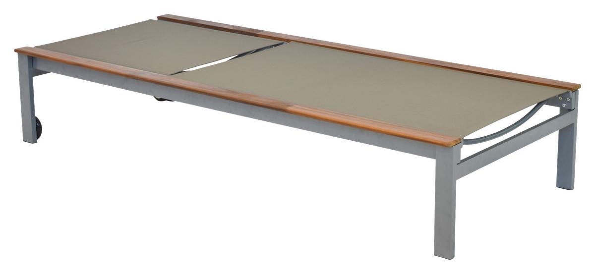Gartenliege Naxos ca. 198x84 cm Alu/Akazie masiv - Beige/Silberfarben, MODERN, Holz/Metall (198/103/84cm) - Gardenson