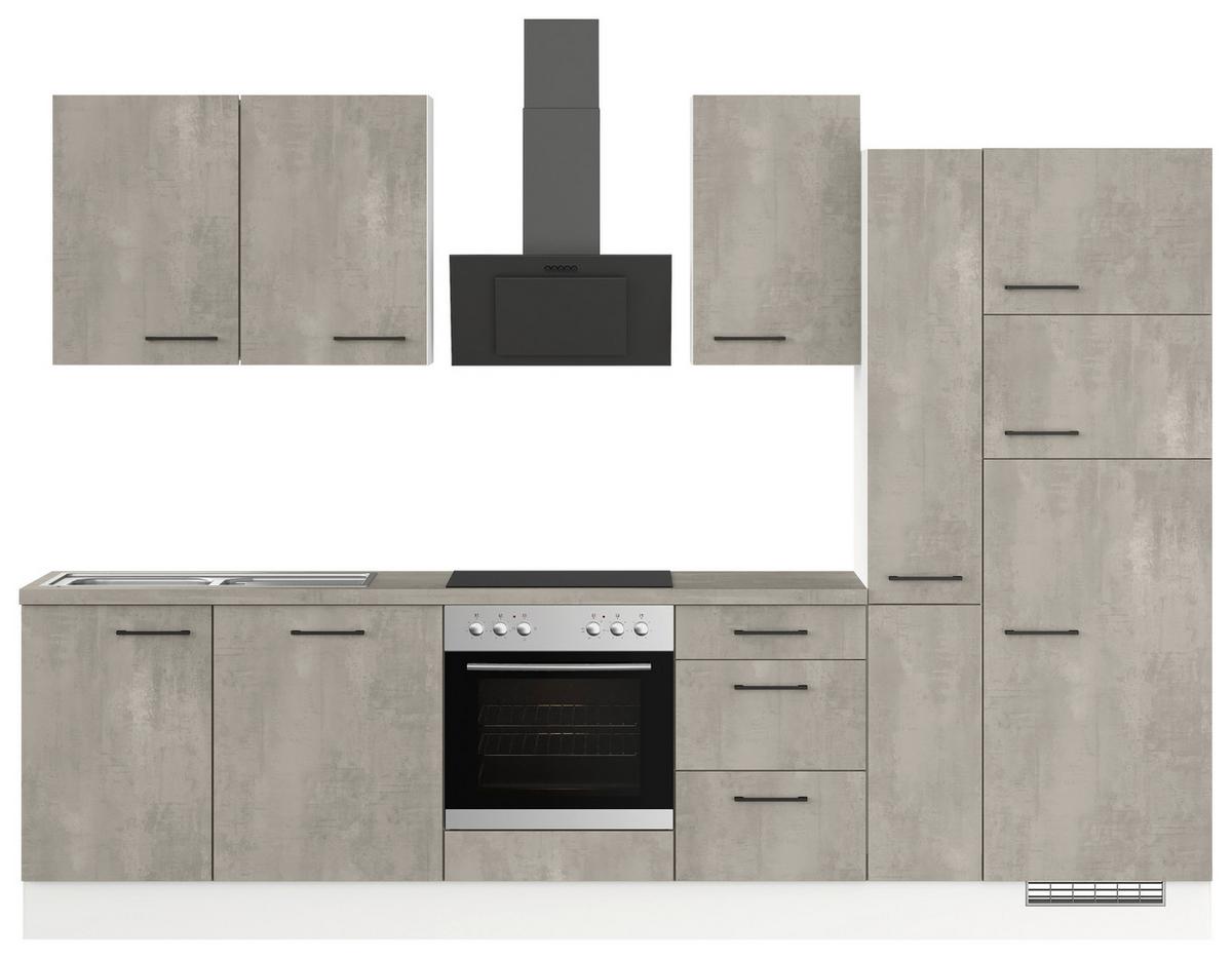 Küchenblock inkl. 5 E-Geräte IP1200 Grau/Weiß - Eichefarben/Schwarz, Trend, Holzwerkstoff/Metall (310cm) - Impuls