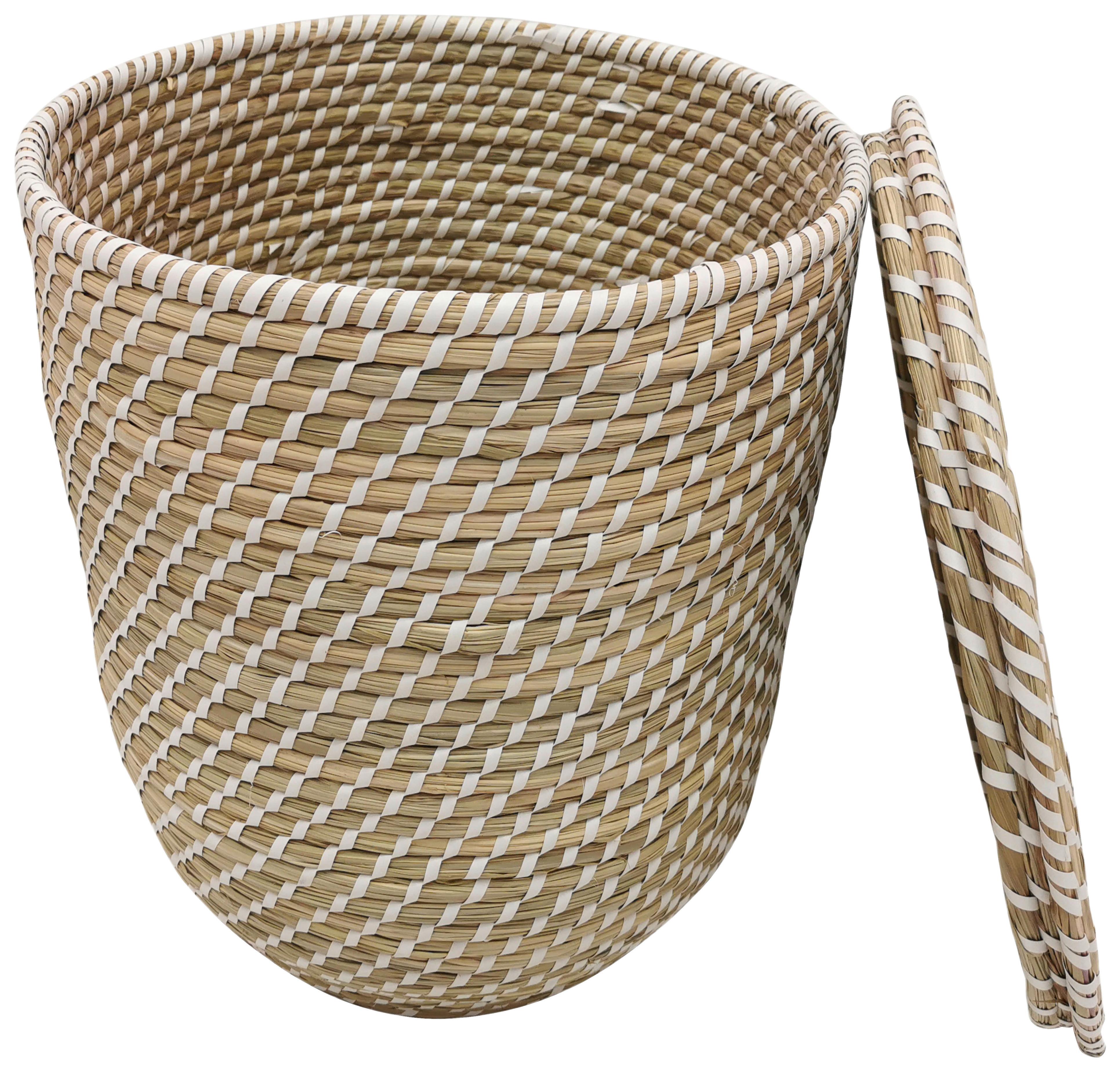 Wäschekorb Phil in Natur/Weiß Ø ca. 35cm - Naturfarben/Weiß, KONVENTIONELL, Naturmaterialien/Kunststoff (35/33cm) - Mömax