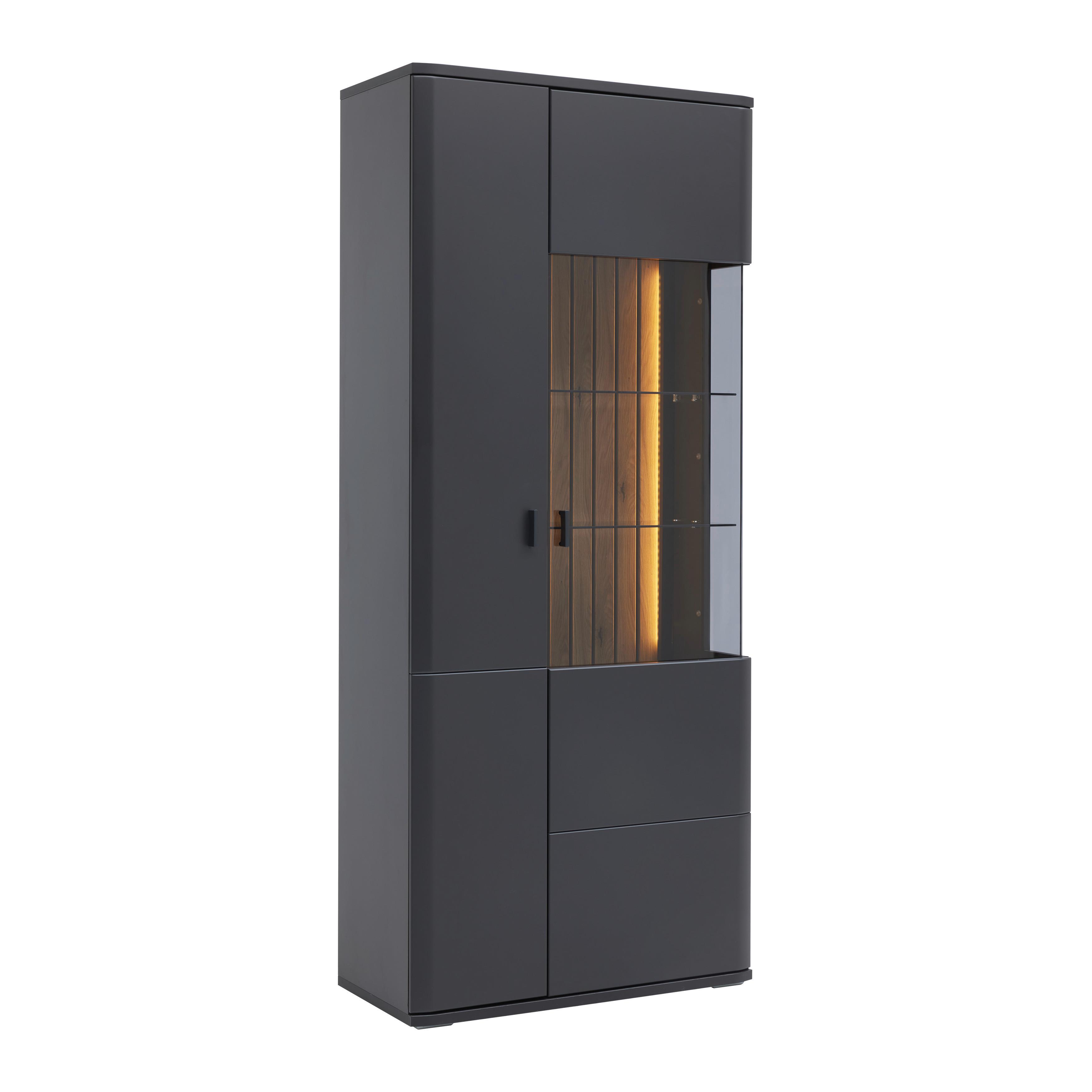Vitrine Carreto Grau - Anthrazit/Grau, MODERN, Glas/Holzwerkstoff (80/191/38cm) - Premium Living