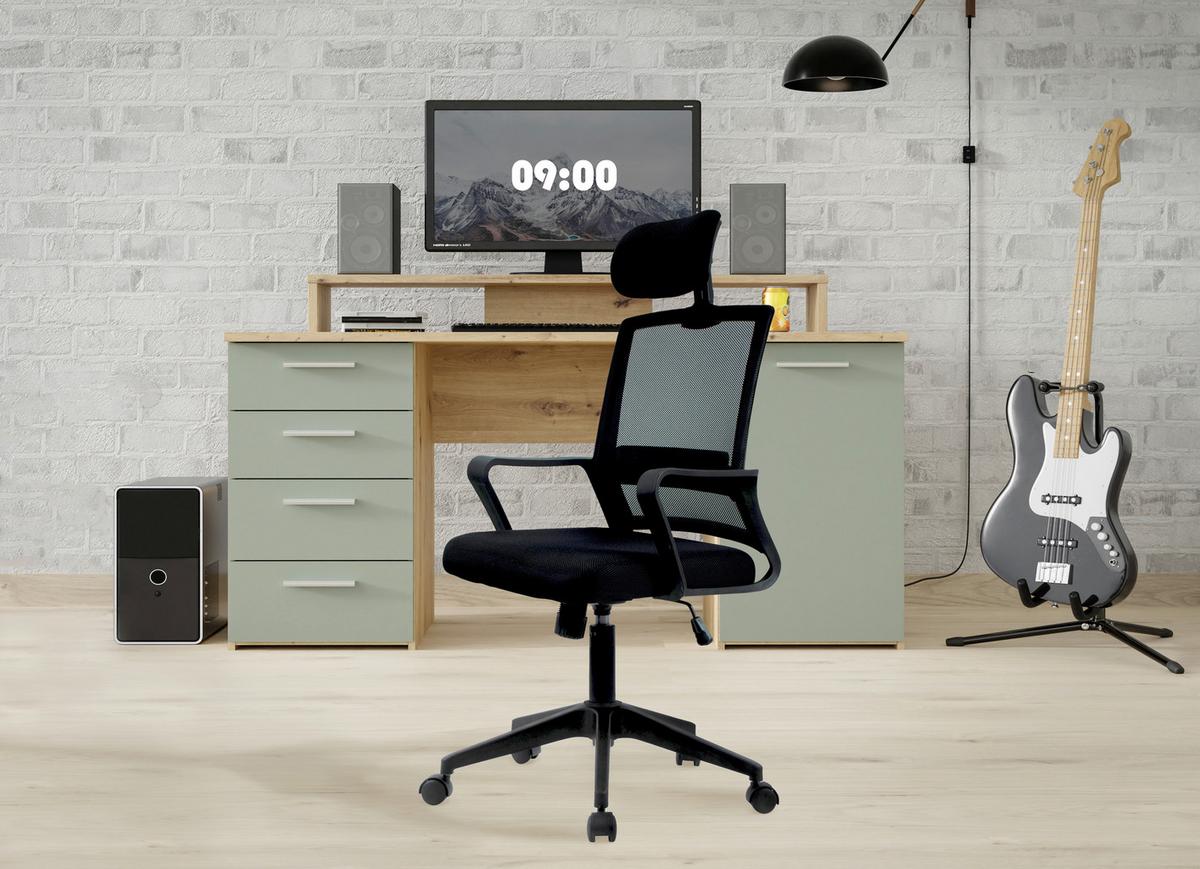 Forgószék Fejtámlával Sia - fekete, Modern, műanyag/textil