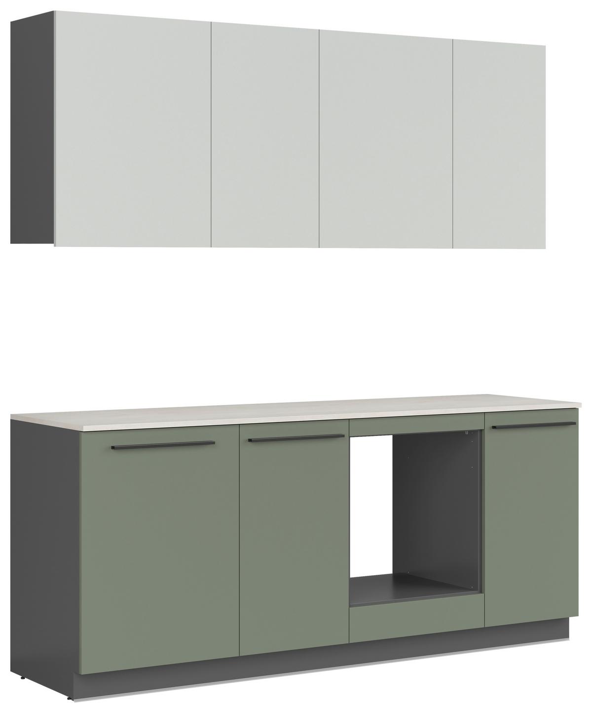 Küchenblock Milino o. Geräte Dunkelgrün - Dunkelgrün/Graphitfarben, Basics, Holzwerkstoff/Kunststoff (210cm) - Visiona