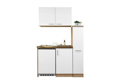 Miniküche Weiß/Eichefarben m. Geräten B: ca. 130 cm - Edelstahlfarben/Eichefarben, MODERN, Holzwerkstoff (130cm) - Respekta
