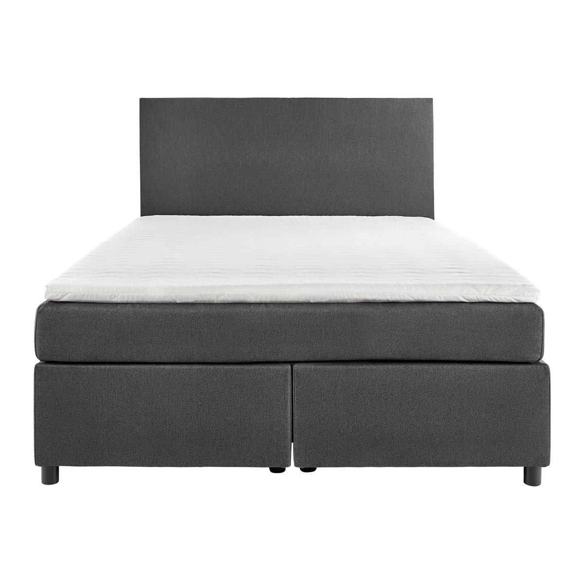 Boxbett Florin Grau ca. 140x200 cm mit Topper - Grau, MODERN, Holzwerkstoff/Textil (140/200cm) - Bessagi Home