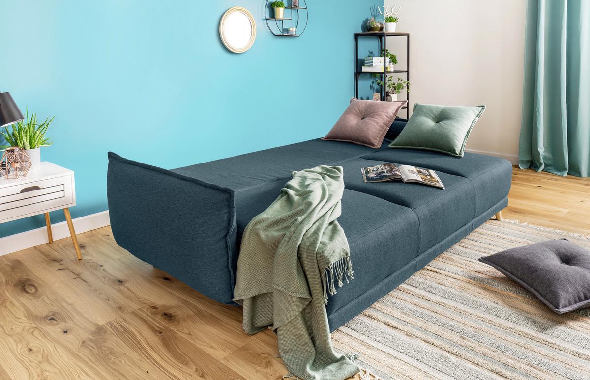 SOFA Z FUNKCJĄ SPANIA LAZY LUKKA PETROL - beżowy/petrol, Basics, tkanina/drewno (230/80/100cm) - MID.YOU