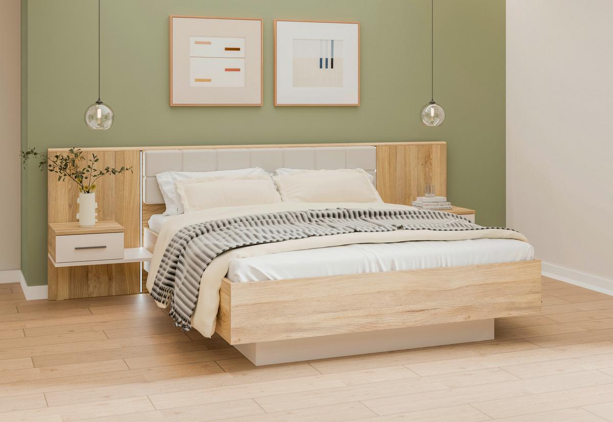 Krevet Bellevue - boje hrasta/boje pijeska, Konvencionalno, drvni materijal/tekstil (160/200cm) - Modern Living