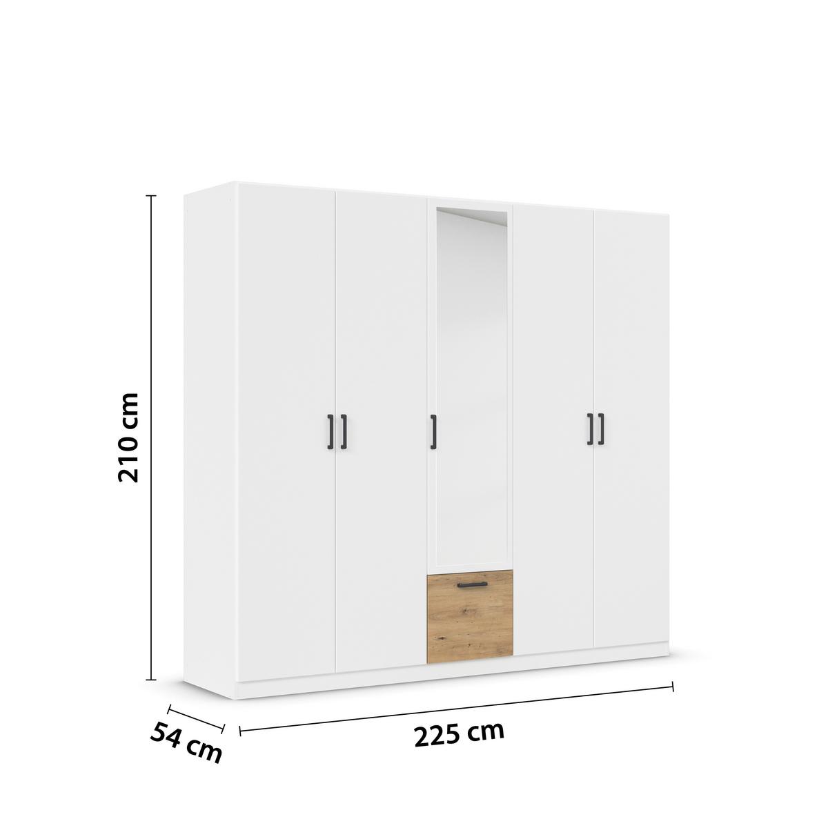 Omara Za Oblačila Bari, Bela, Barva Hrasta - siva/bela, Basics, kovina/leseni material (226/210/54cm) - Boxxx