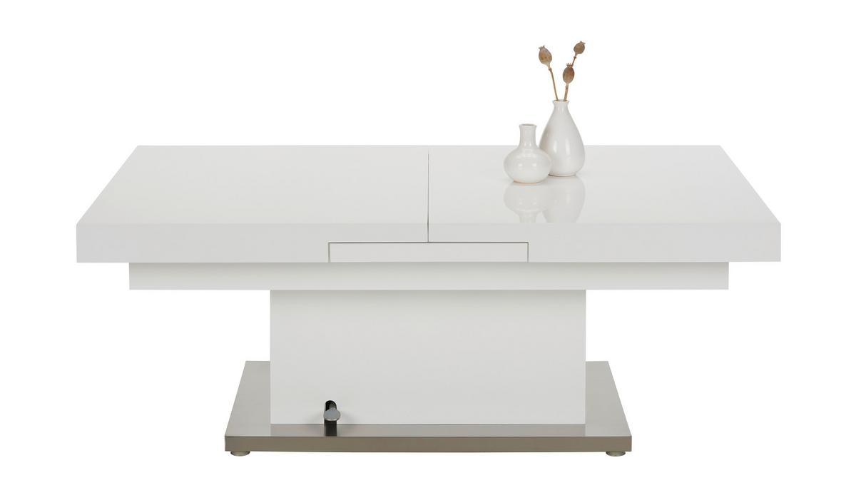 Couchtisch in Weiß ca. 133-170x51-77x80cm - Edelstahlfarben/Weiß, MODERN, Holzwerkstoff/Metall (133-170/51-77/80cm) - Based