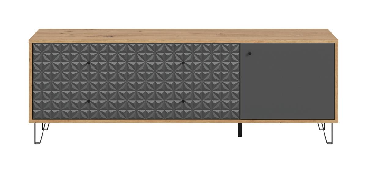 Lowboard Prisma Anthrazit/Eiche Artisan - Anthrazit/Schwarz, Design, Holzwerkstoff/Kunststoff (164/56/40cm) - Livetastic