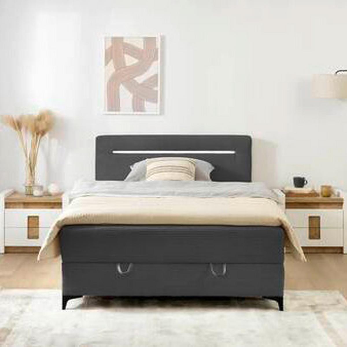 Boxbett Jerry Dunkelgrau ca. 100x200cm - Dunkelgrau/Schwarz, KONVENTIONELL, Textil (100/200cm) - Mömax