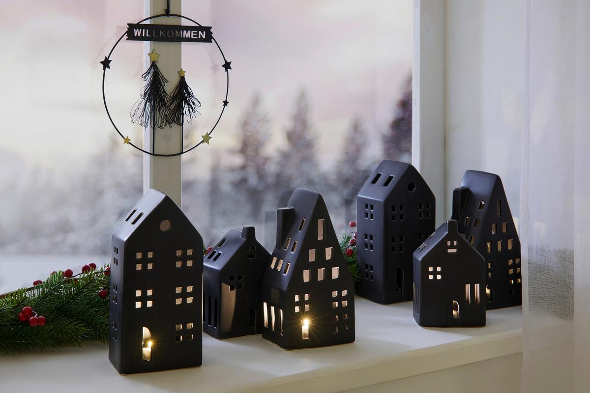 Dekohaus Luke Schwarz - Schwarz, Konventionell, Keramik (9/20/7cm) - Modern Living
