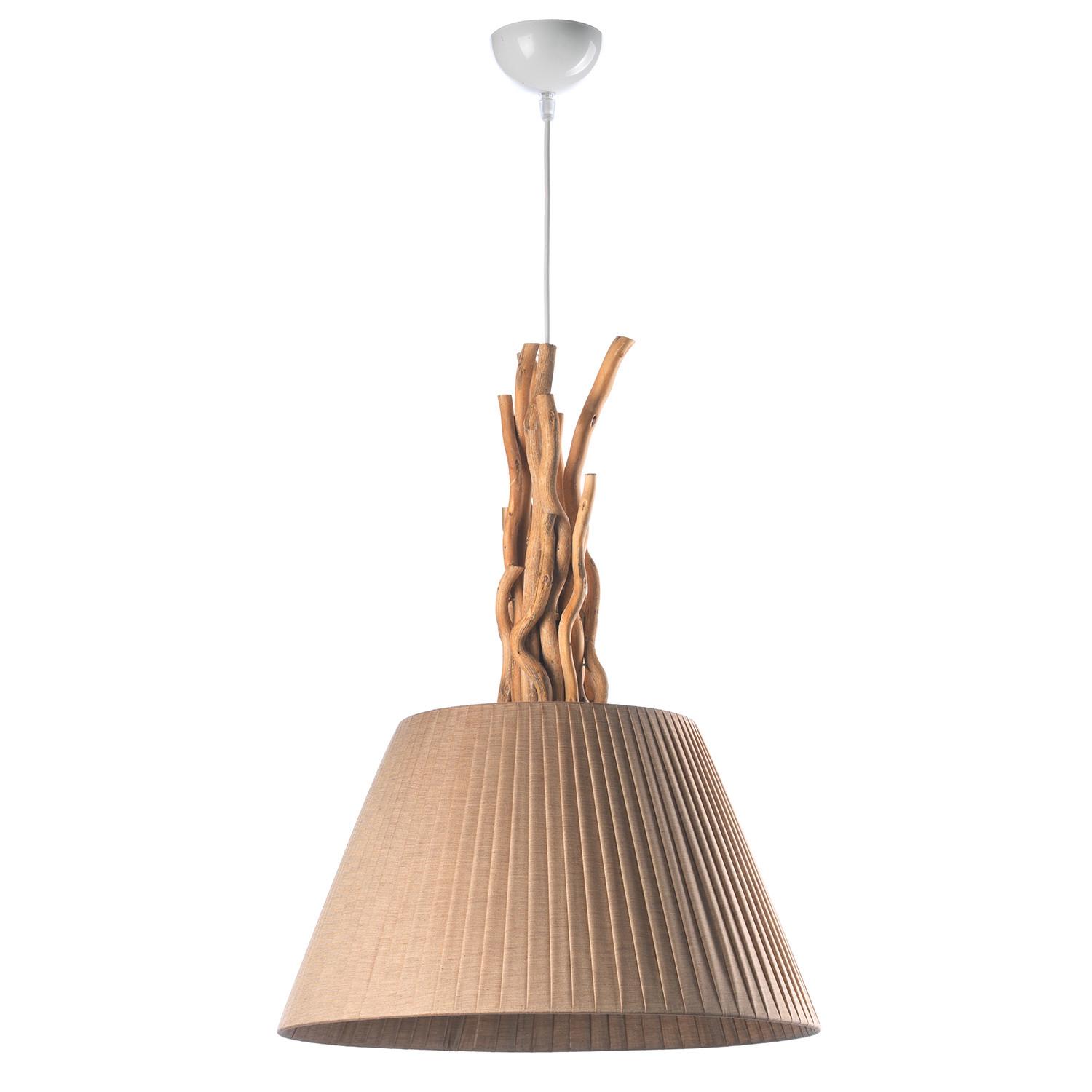 Hängeleuchte Woody Weiß/Sand/Braun max. 22 Watt - Sandfarben/Hellbraun, Natur, Holz/Textil (40/110cm)