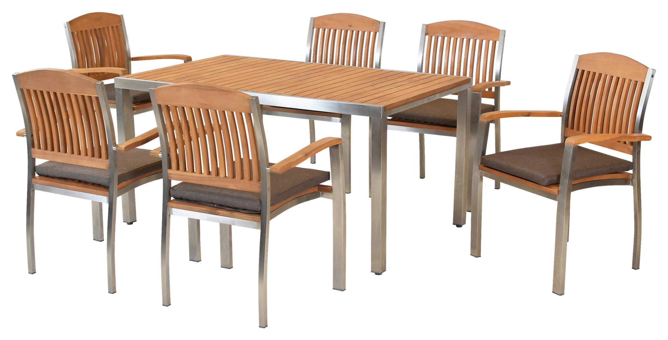 GARTENSET KEROS - Edelstahlfarben/Braun, MODERN, Holz/Textil - Gardenson