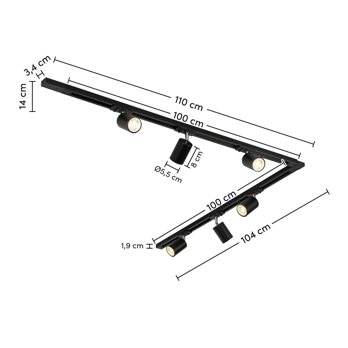 SYSTEM SZYNOWY BINE - czarny/kolor chromowy, Trend, tworzywo sztuczne/metal (110/104/14cm) - Novel