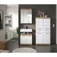 Kopalnica Wave, Bela/hrast - barve kroma/srebrne barve, Moderno, umetna masa/steklo (134cm) - MID.YOU