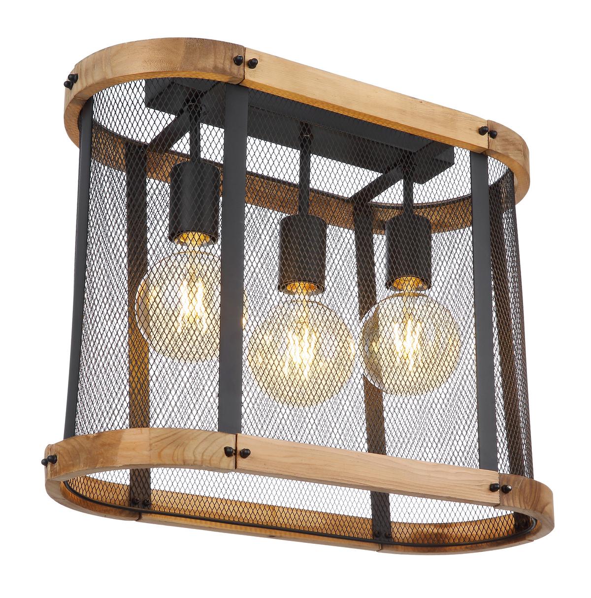 Deckenleuchte 15661D in Schwarz/Braun max. 40 Watt - Dunkelbraun/Schwarz, Natur, Holz/Metall (45/20/38cm) - Globo