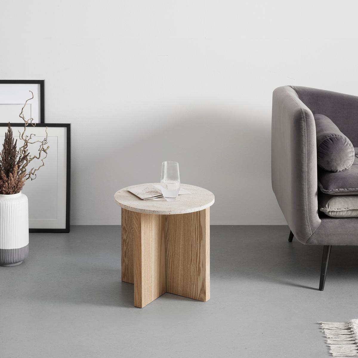 Masă auxiliară MATERA -TREND - culoare natur, Modern, piatră/material pe bază de lemn (40/39cm) - Premium Living