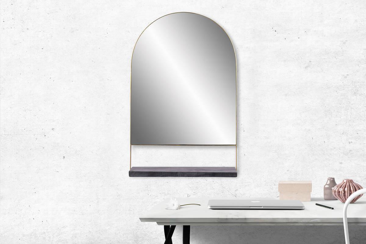 WANDSPIEGEL WANDSPIEGEL DOHA 125 - Goldfarben/Schwarz, Trend, Glas/Stein (43,5/69/10cm) - Kayoom