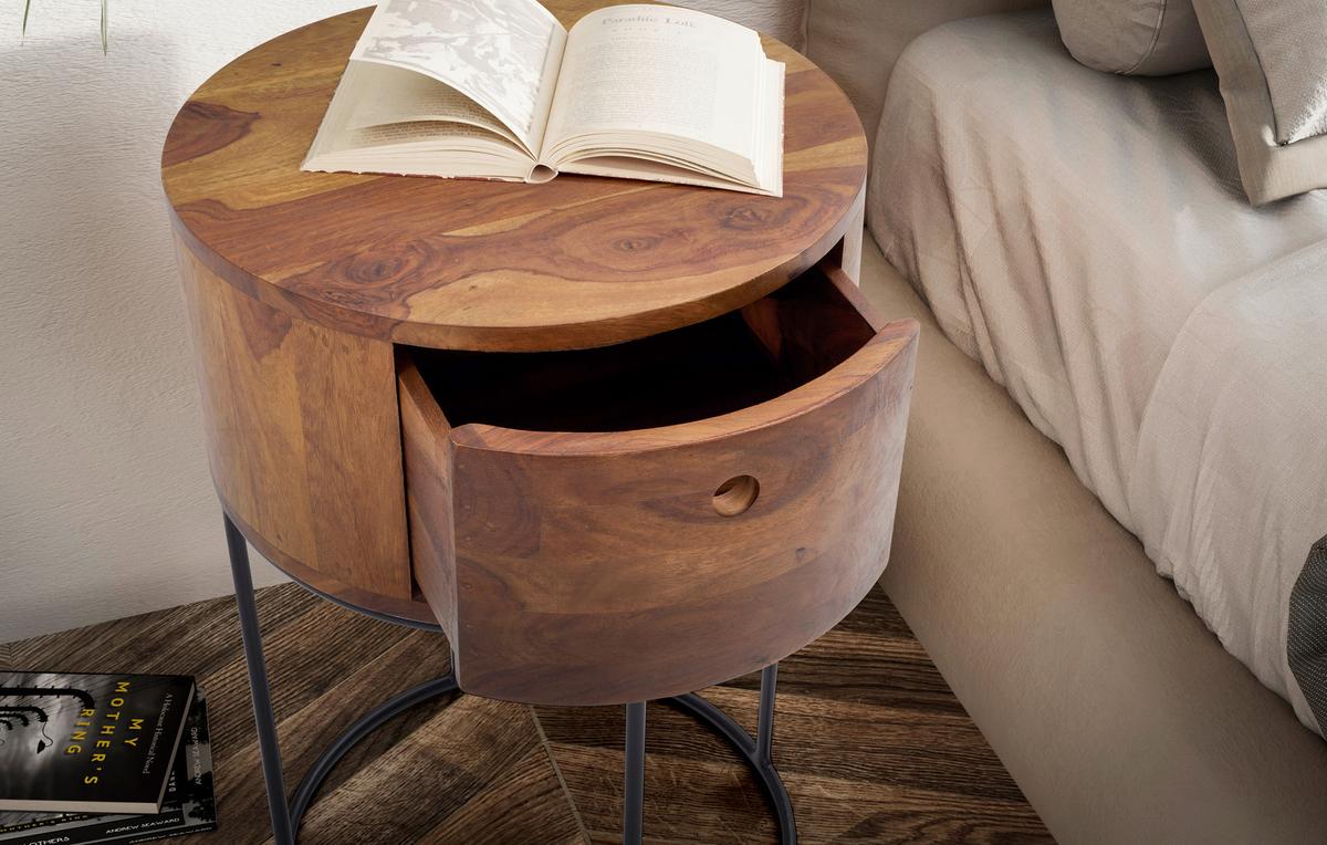 Majhna Nočna Omarica Mumbai, Pravi Les - črna/barve indijskega rožnega lesa, Design, kovina/les (40/40/60cm) - Livetastic