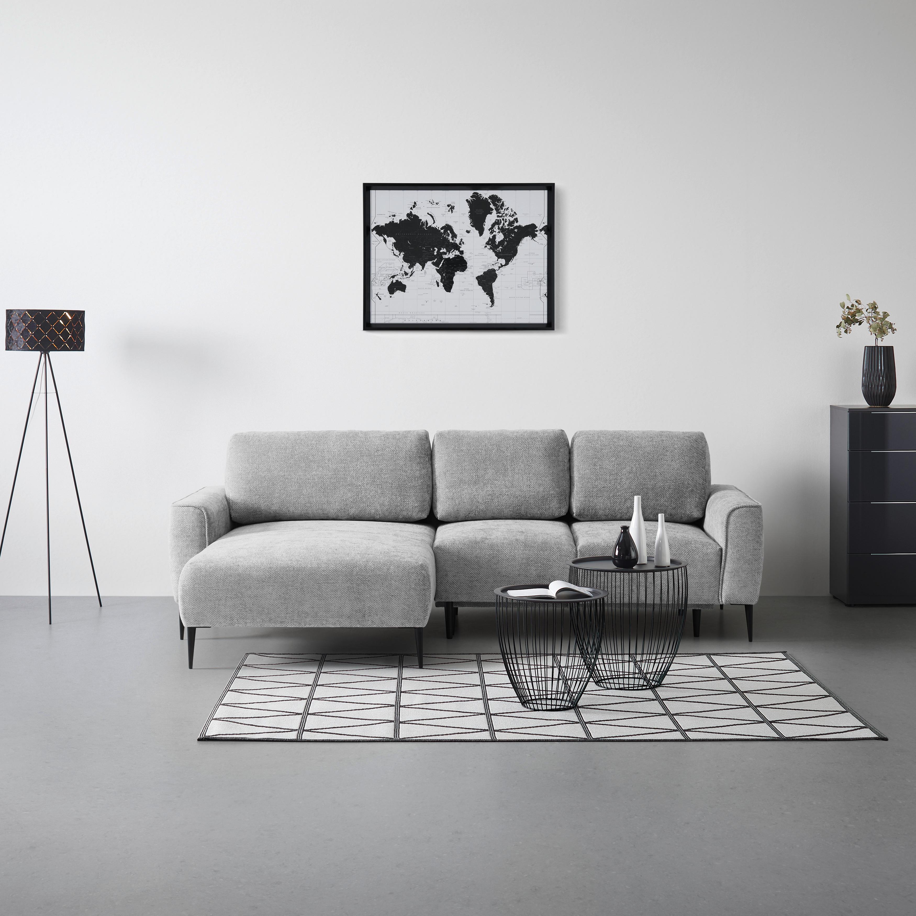 Ecksofa Custom Silberfarben - Hellgrau/Schwarz, MODERN, Textil/Metall (164/255cm) - Mömax