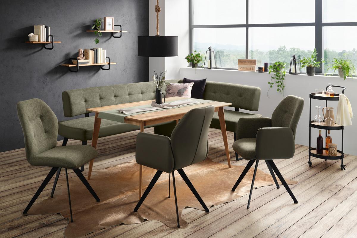 Eckbank in Grün ca. 220x170cm - Dunkelgrau/Schwarz, MODERN, Textil/Metall (220/170cm) - Premium Living