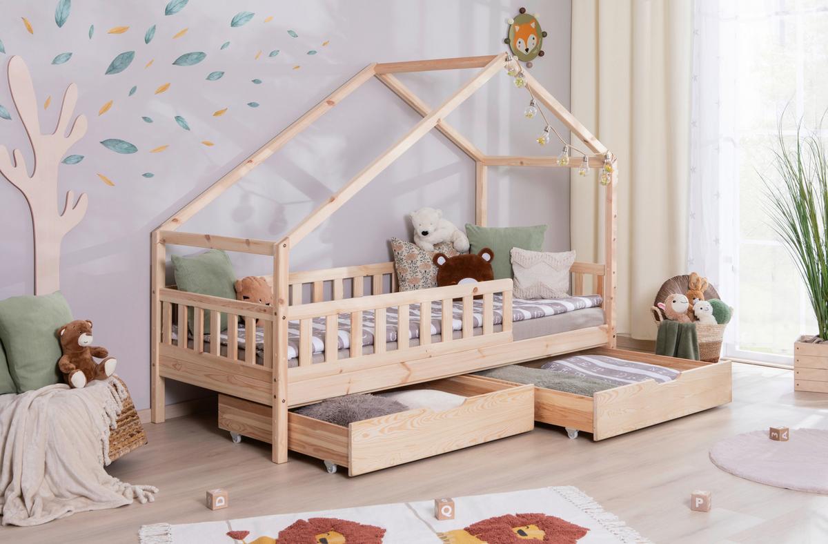 Hausbett Lou ca. 90x200 cm Holz - Naturfarben/Weiß, MODERN, Holz/Textil (90/200cm) - MID.YOU