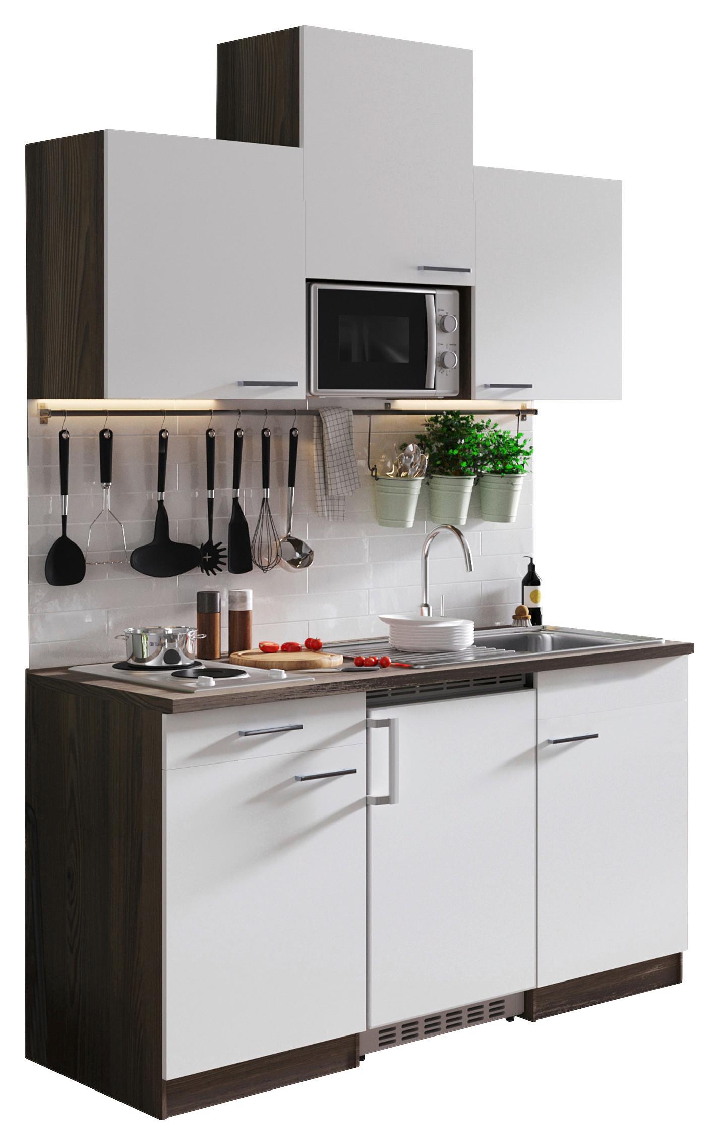 Miniküche Oliver mit Geräten ca. 150 cm Weiß - Eichefarben/Alufarben, Basics, Holzwerkstoff/Kunststoff (150cm) - Respekta