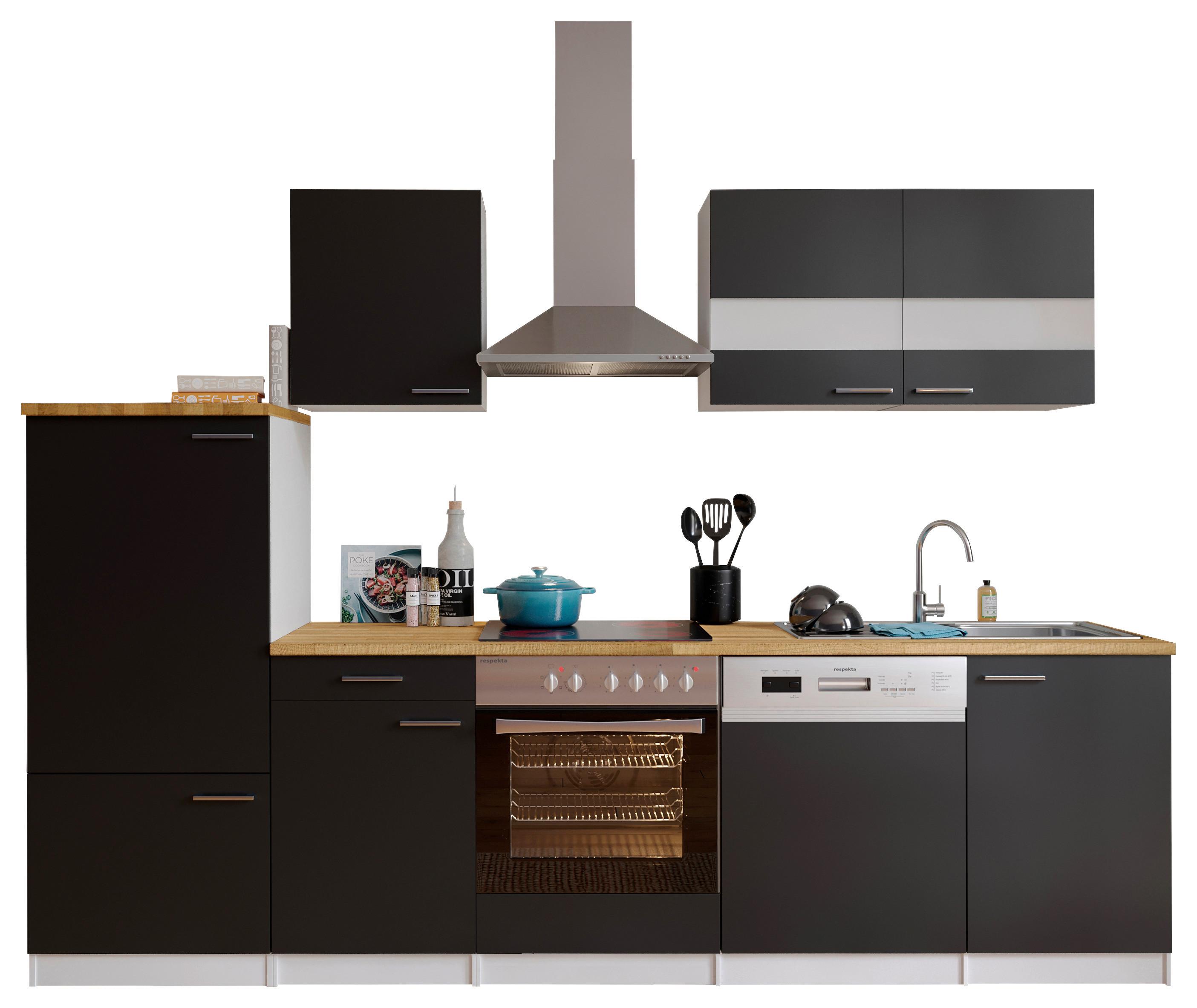 Küchenleerblock LBKB280WSG Schwarz/Weiß ca. 280 cm - Edelstahlfarben/Eichefarben, Basics, Holzwerkstoff/Metall (280/200/60cm) - Respekta