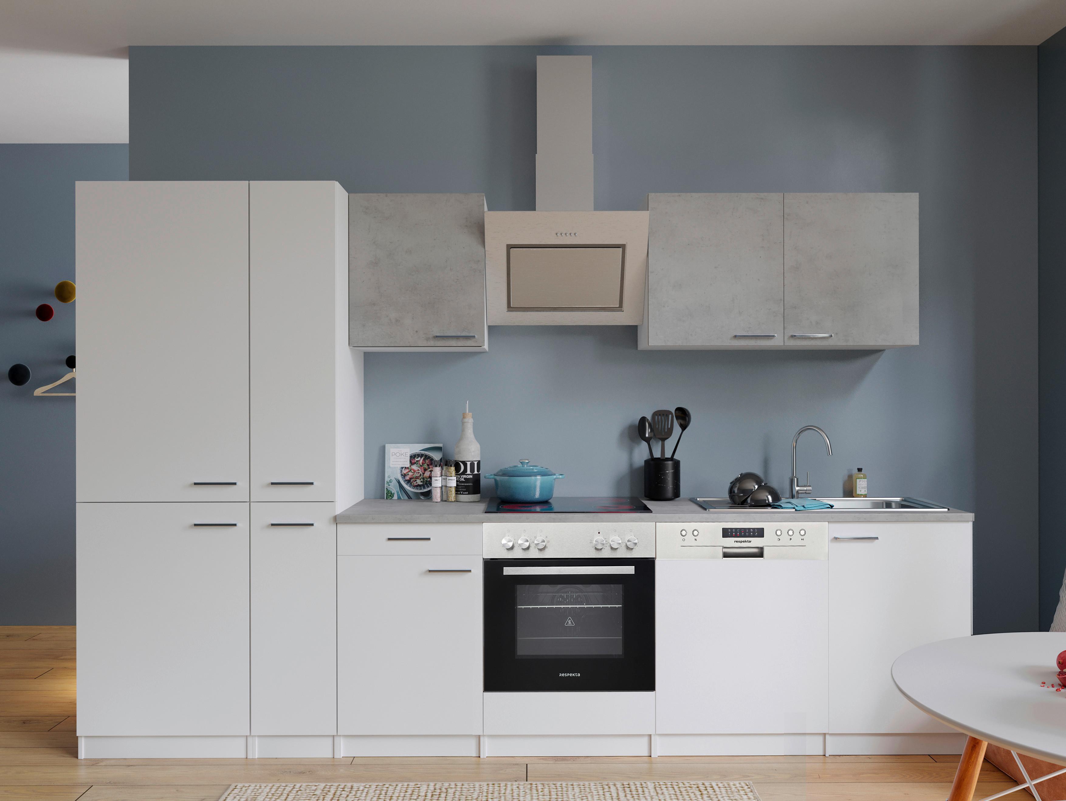 Küchenblock Malia mit Geräten ca. 310 cm Weiß/Hellgrau - Edelstahlfarben/Hellgrau, Basics, Holzwerkstoff/Metall (310cm) - Respekta