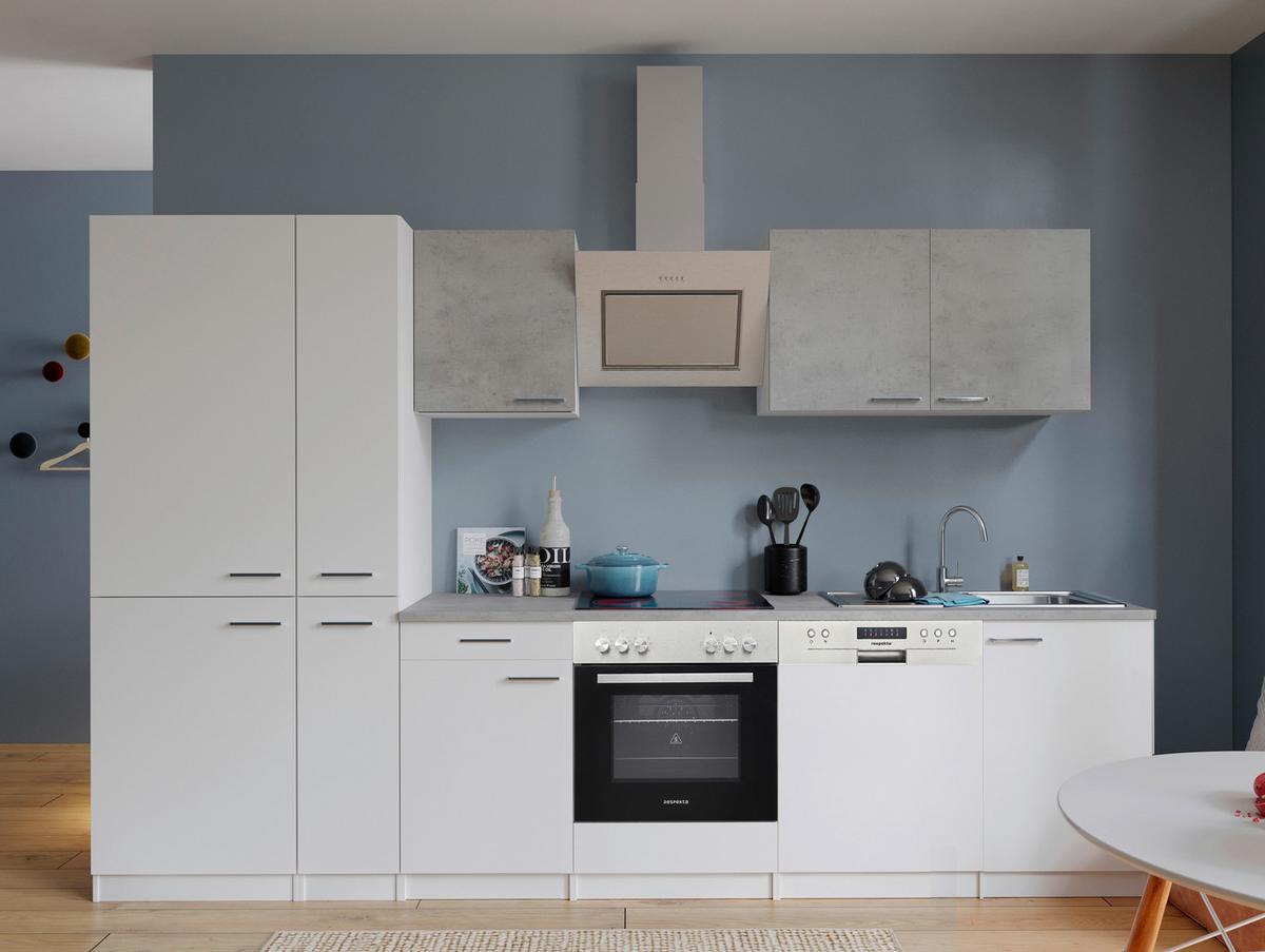 Küchenblock Malia mit Geräten ca. 310 cm Weiß/Hellgrau - Edelstahlfarben/Hellgrau, Basics, Holzwerkstoff/Metall (310cm) - Respekta