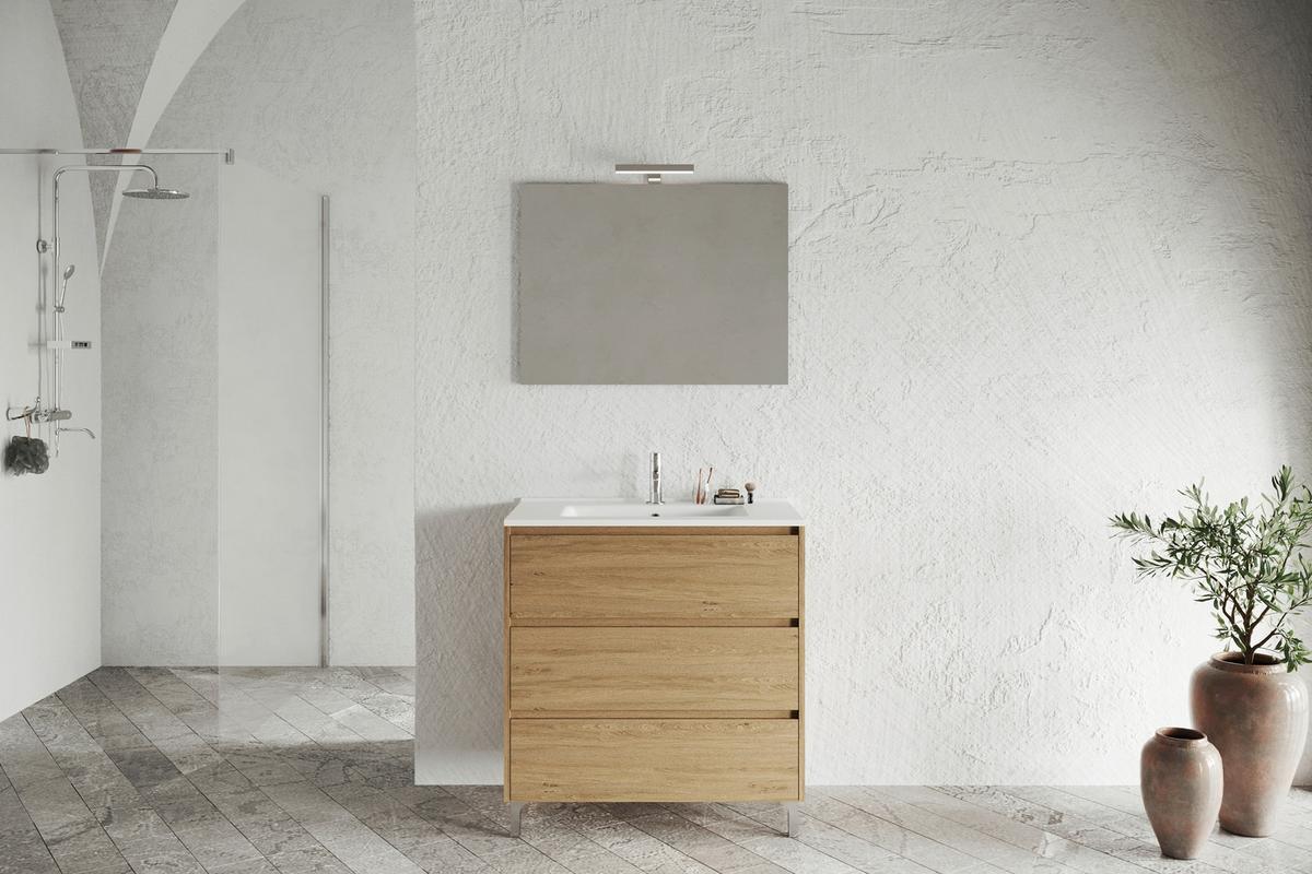 Element Ispod Umivaonika Lisbona - divlji hrast, Basics, drvni materijal/plastika (80/74/46cm)