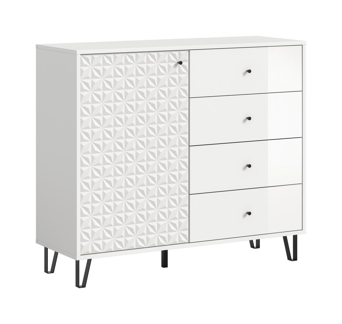 Highboard Prisma Weiß hochglanz - Weiß Hochglanz/Schwarz, Design, Holzwerkstoff/Kunststoff (110/96/40cm) - Livetastic