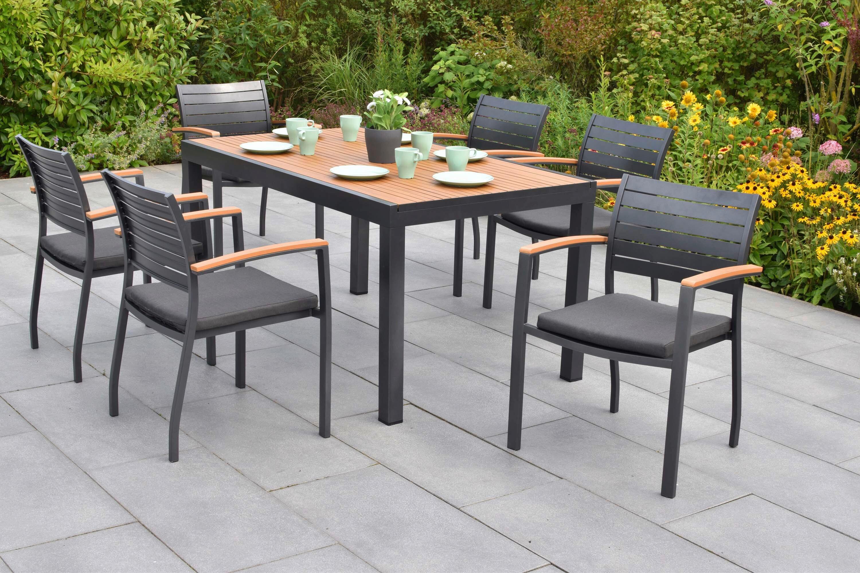 Gartentischgruppe Astros 13-tlg. Graphitfarben - Graphitfarben/Naturfarben, KONVENTIONELL, Kunststoff/Textil - Gardenson