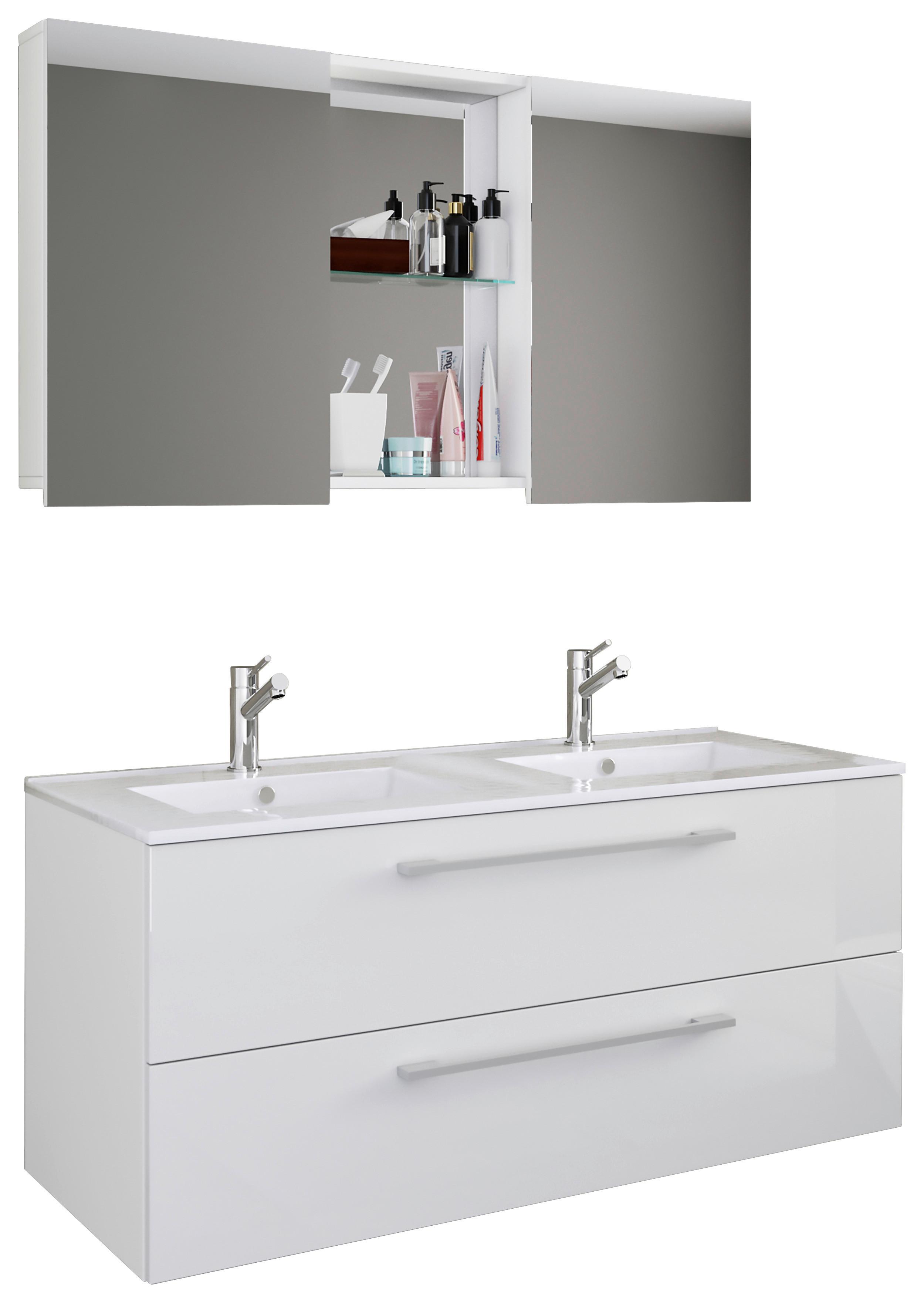 Kopalnica Budasi, Bela - bela/barve aluminija, Moderno, kovina/leseni material (112cm) - MID.YOU